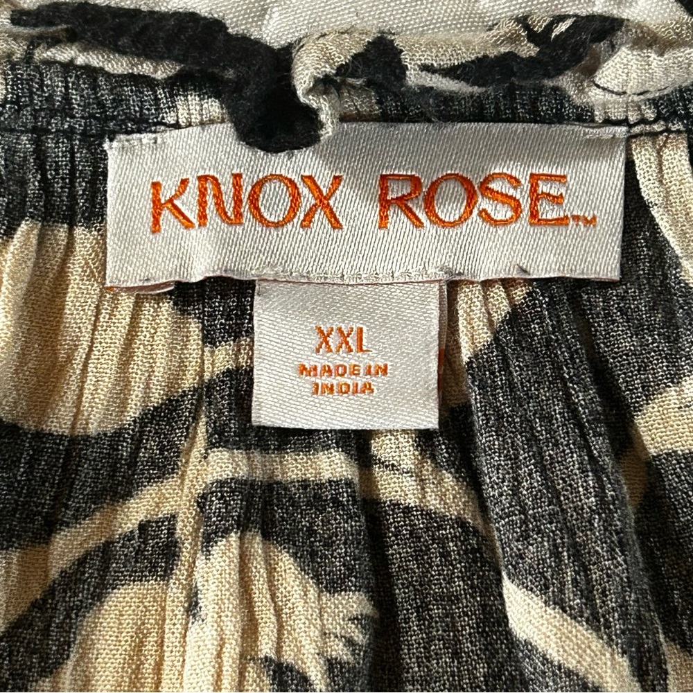 Knox Rose Balloon Sleeve Tassel Top Black and Cream Floral Flowy Swingy Sz XXL - Picture 6 of 10